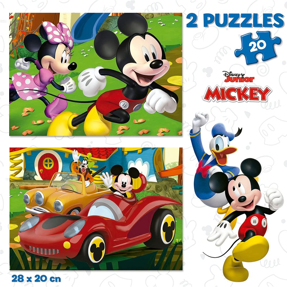 Educa - 2x16 Mickey & Minnie, 2 Puzzles de Bois écologiques